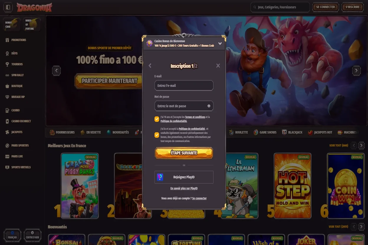 Dragonia Casino inscription